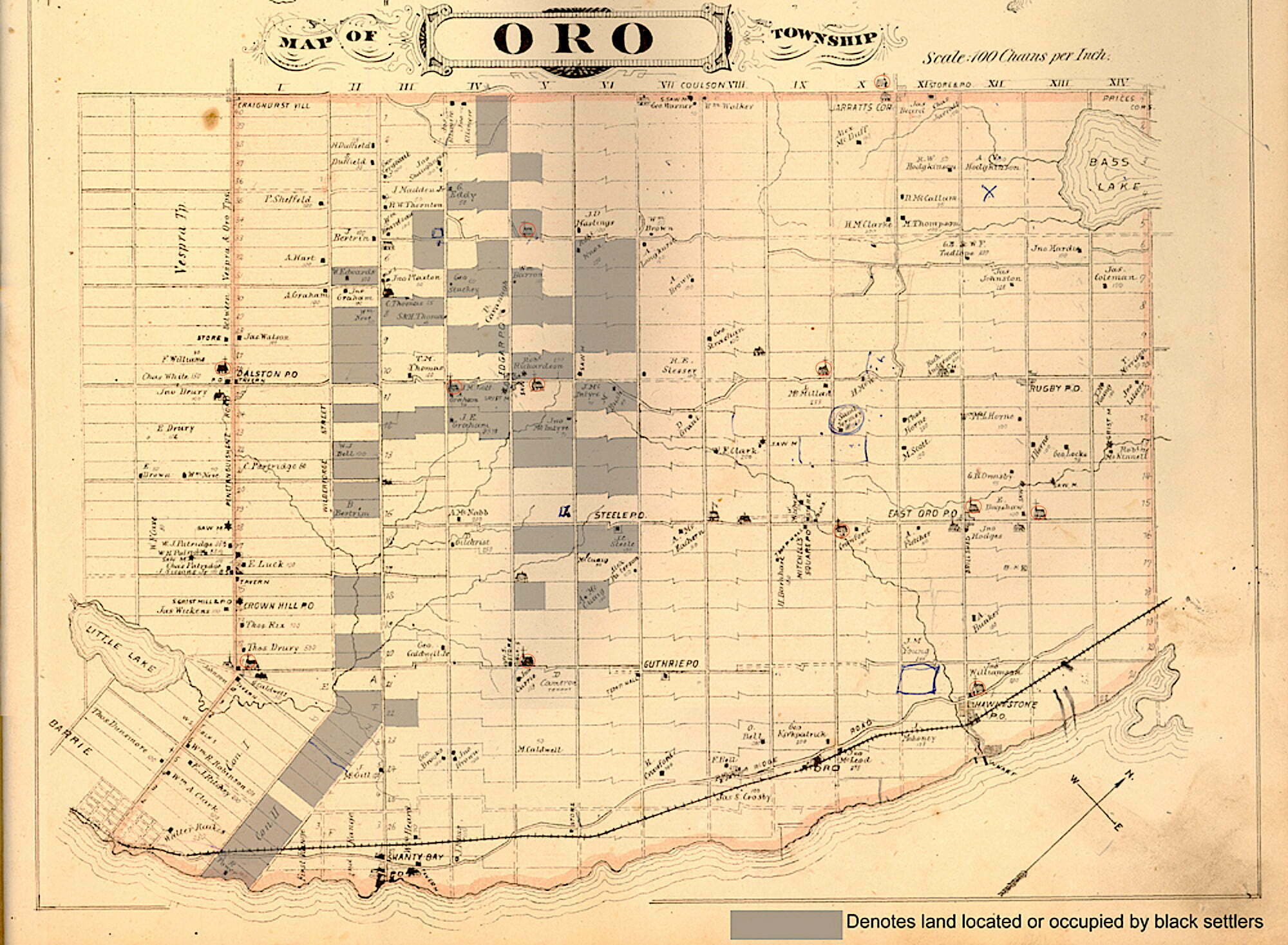 Oro Township showing lots located or occupied by black settlers.